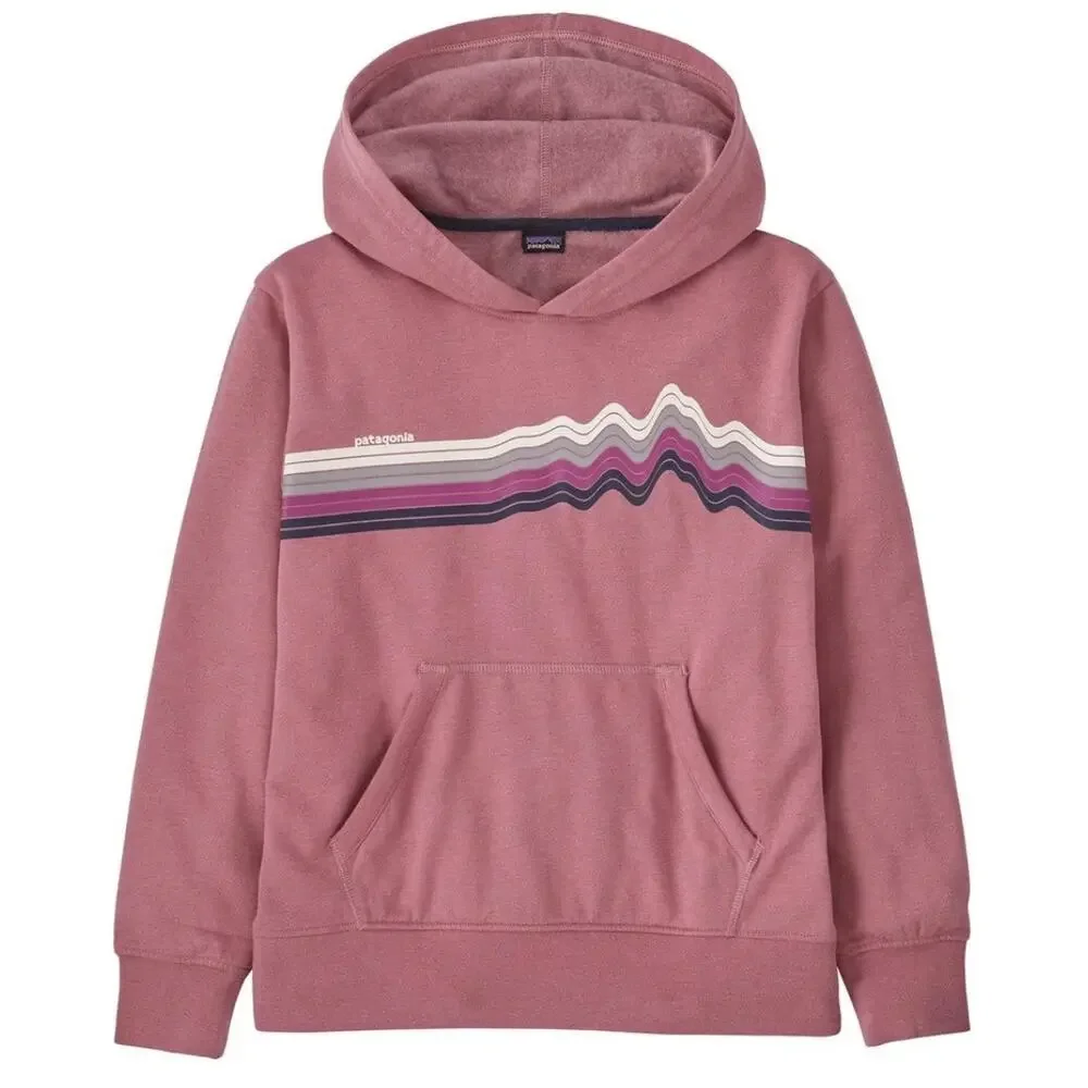Patagonia Girls Lightweight Pink Ridge Rise Stripe Graphic Hoody Sweatshirt S